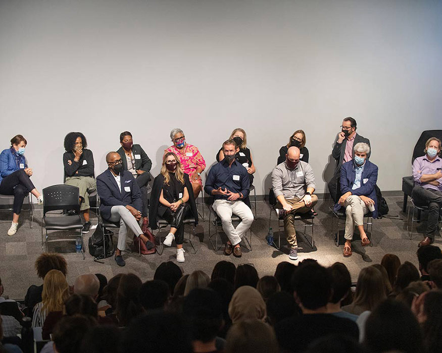 Professionals from all around the country prepare to engage with MSU students and give them career advice during a panel session at the recent Design Leadership Foundation Workshop. 