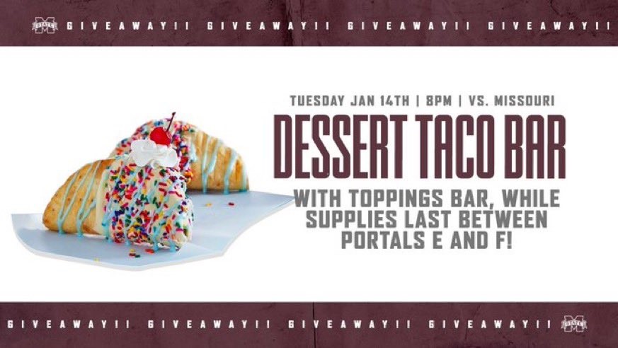 Promotional graphic for MSU Athletics' Dessert Taco Tuesday