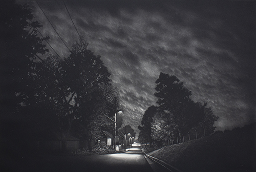 Jacob Crook, “Drift.” 12x18, mezzotint.