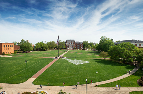 Wide shot of the MSU Drill Field on a clear day