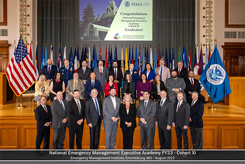 Brent Crocker (bottom row, second from right) with his cohort at the National Emergency Management Executive Academy graduation ceremony. 
