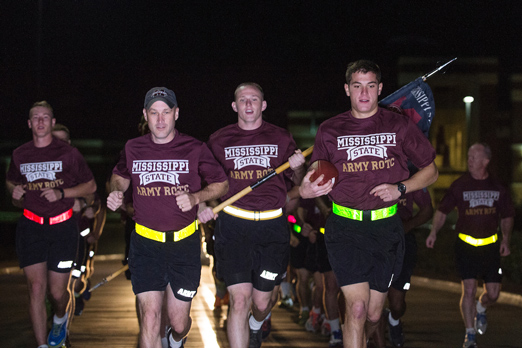 MSU Army ROTC cadets again will take part in the Egg Bowl Run, when they will carry a football from Starkville to Calhoun City. There, they will hand off the ball to cadets from University of Mississippi, who will run the ball to their Oxford campus. (Photo by Beth Wynn)