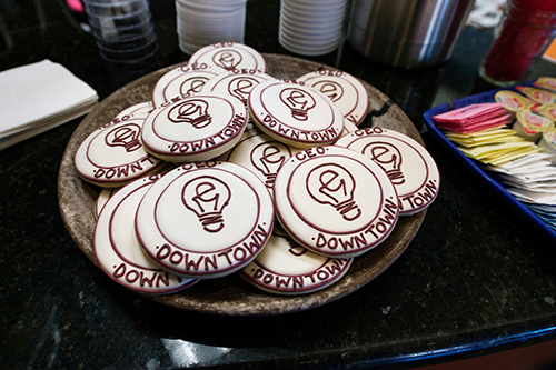 Cookies were on hand to mark the open house celebration for CEO Downtown. A reception was held Nov. 17 at the Greater Starkville Development Partnership for the space designated for use by the Mississippi State University center. (Photo by Megan Bean) 