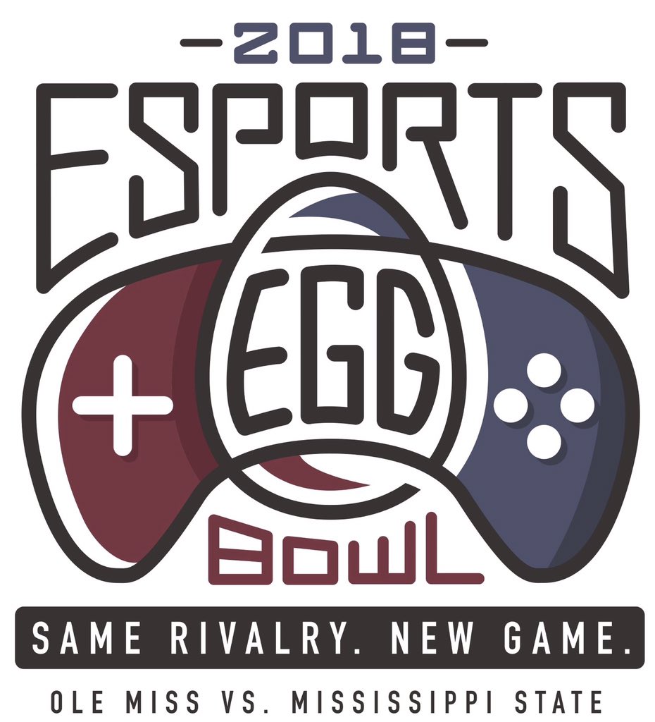 2018 Esports Egg Bowl logo featuring maroon and navy video game controller