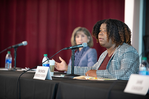 Ra'Sheda Boddie-Forbes speaks during a panel at MSU.