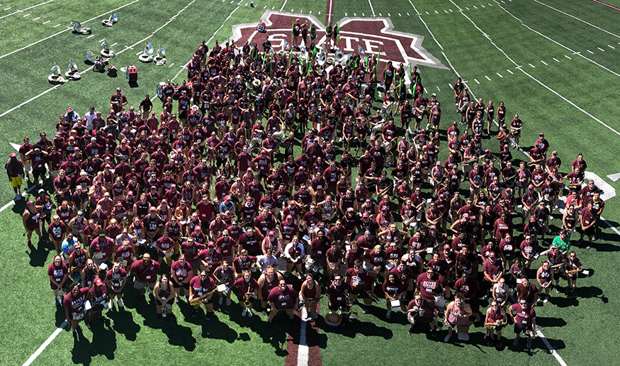 Group photo of MSU's 2019 Famous Maroon Band
