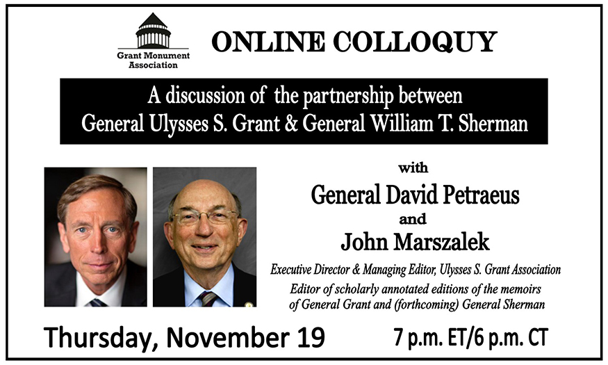 Promotional graphic for the Grant Monument Association's online event