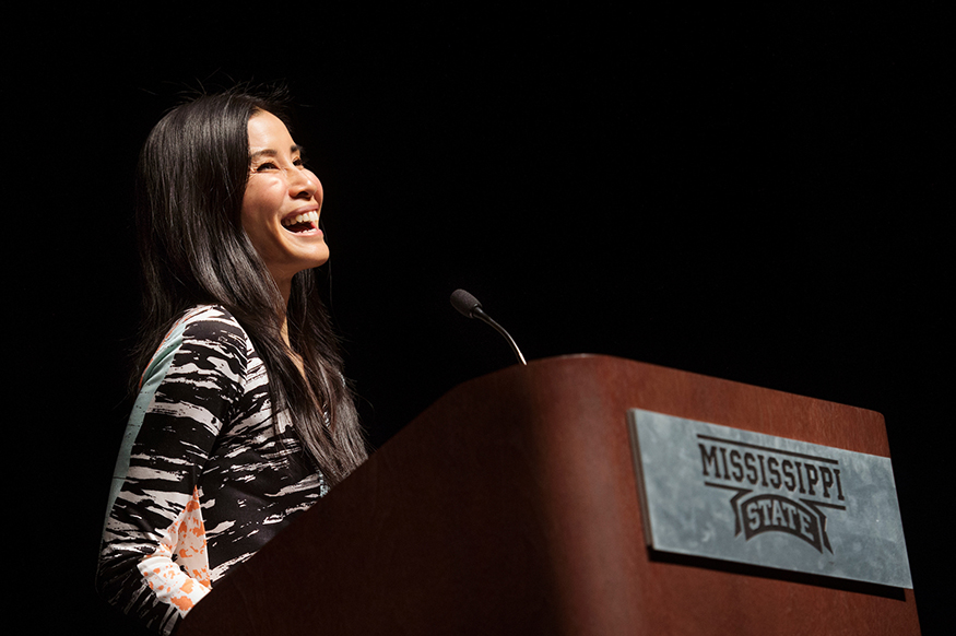 Award-winning journalist Lisa Ling speaks at Mississippi State University on Monday [Feb. 26]. (Photo by Megan Bean)