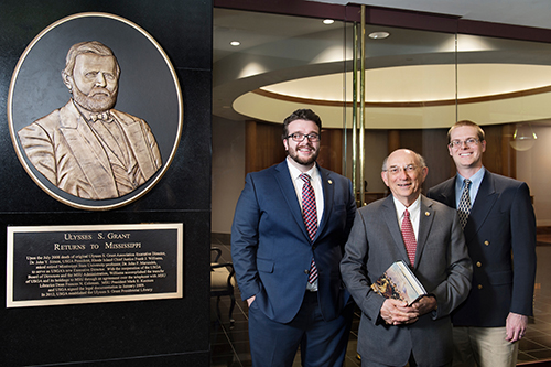 Ulysses S. Grant Presidential Library historians, from left to right, Louie P. Gallo, John F. Marszalek and David S. Nolen, will hold a public discussion and book signing for their new book, “The Personal Memoirs of Ulysses S. Grant: The Complete Annotated Edition,” on Oct. 20 at MSU. (Photo by Megan Bean)