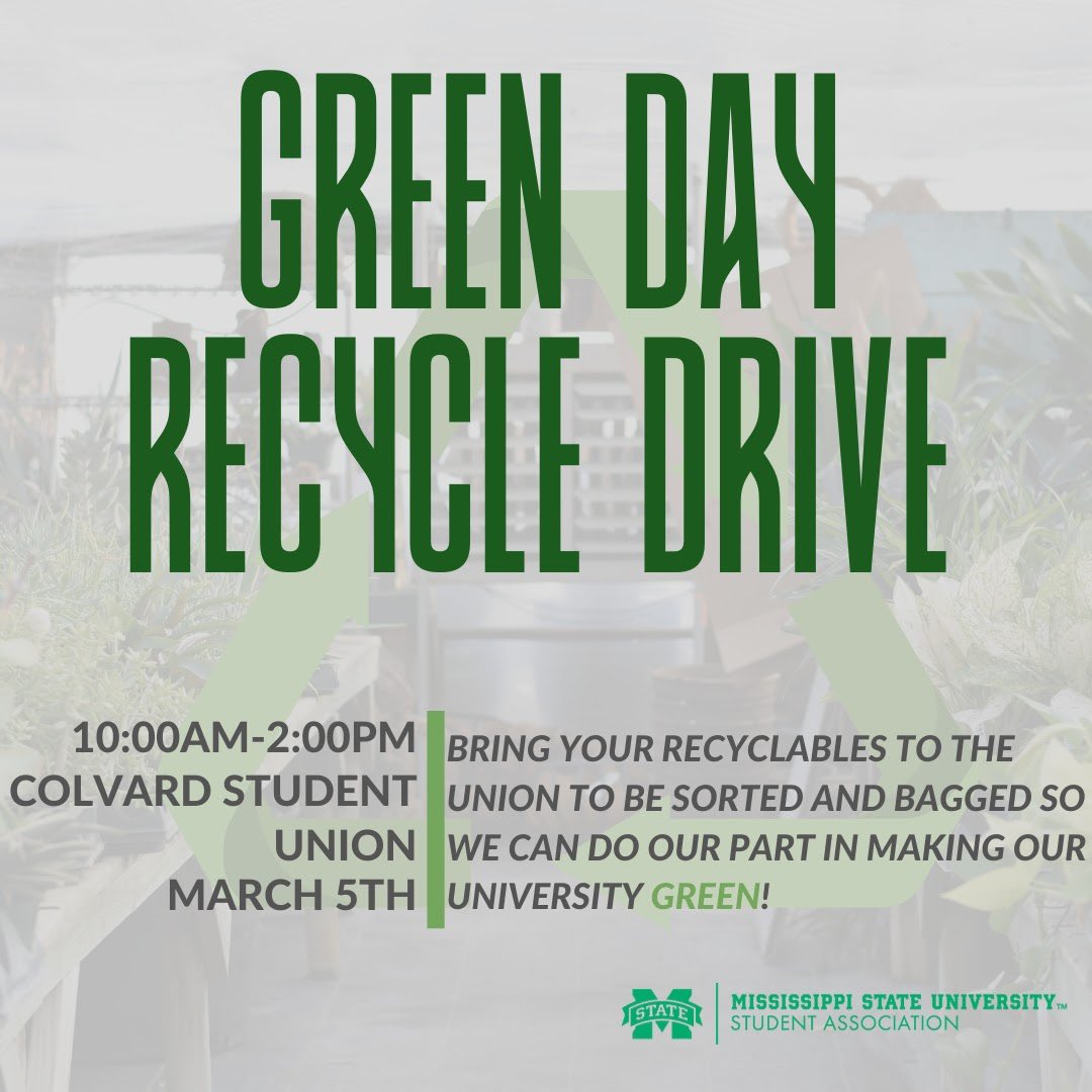 Promotional graphic for MSU Student Association's Green Day Recycle Drive event