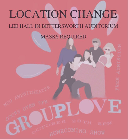 Orange, pink and blue graphic promoting Music Maker Productions Homecoming Show featuring Grouplove