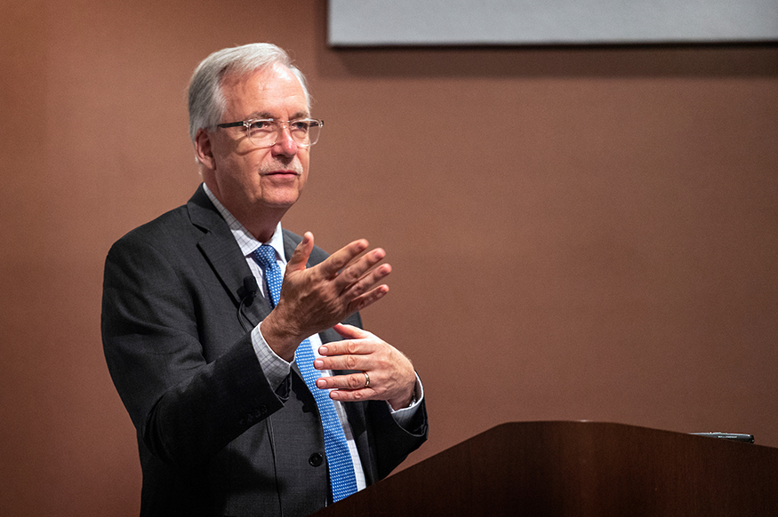 Daniel Gustafson speaks at Mississippi State.