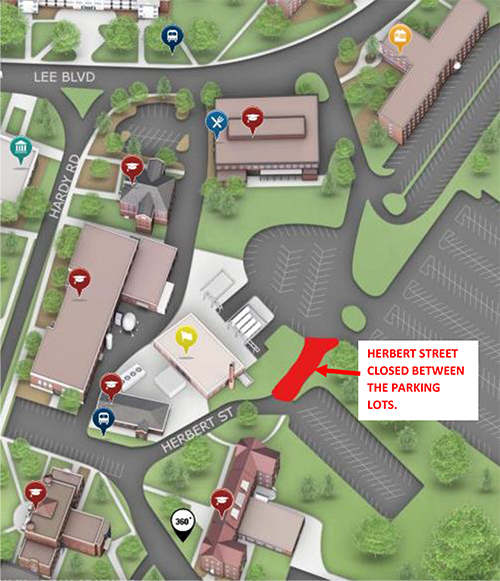 Map of a road closure on Herbert Street