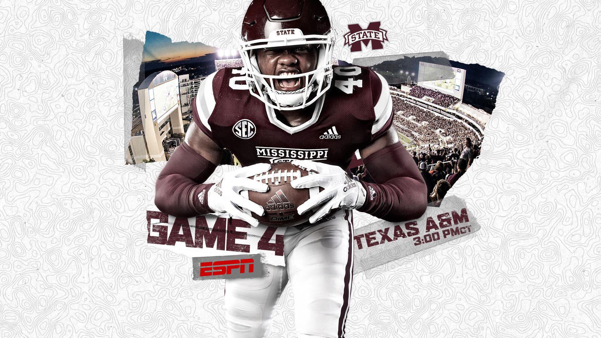 Mississippi State football player smiles while holding an Adidas football