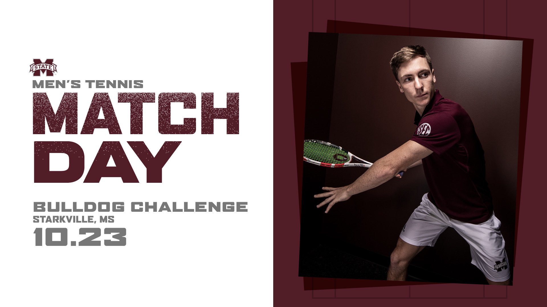 MSU men's tennis player is pictured holding a white racket