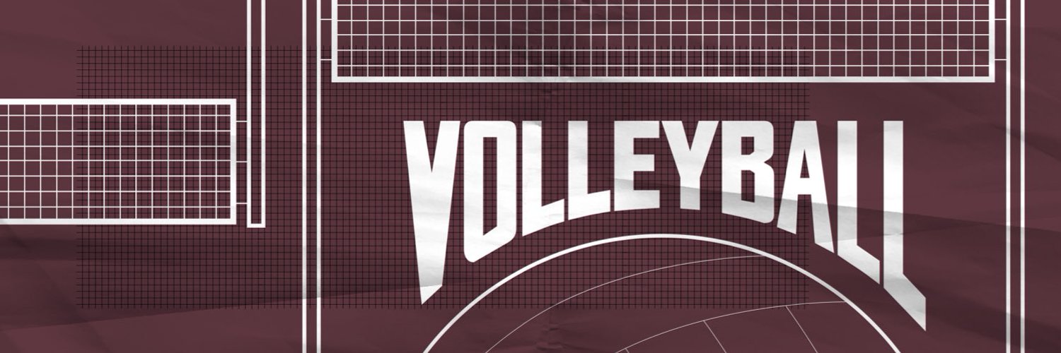 Maroon and white graphic with images of volleyball nets and the word Volleyball in all capital white letters