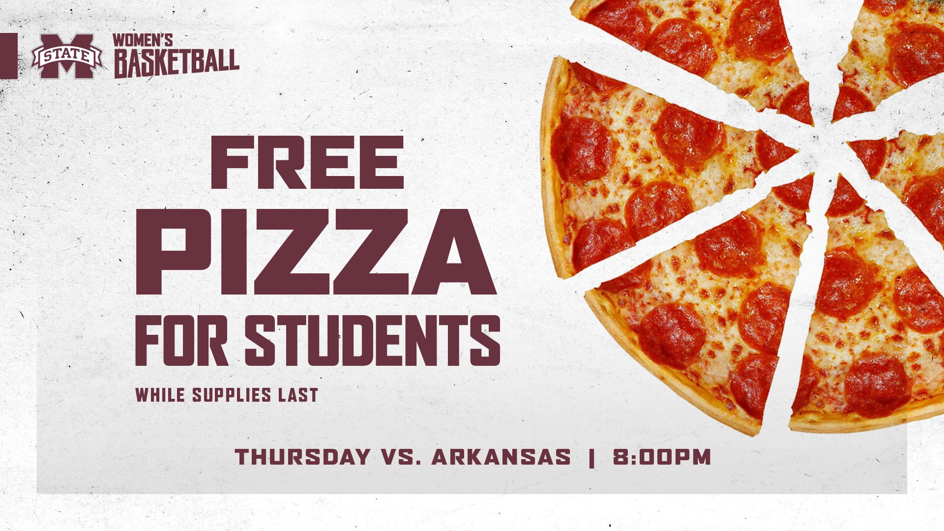 MSU Women's Basketball promotional graphic for pizza giveaway