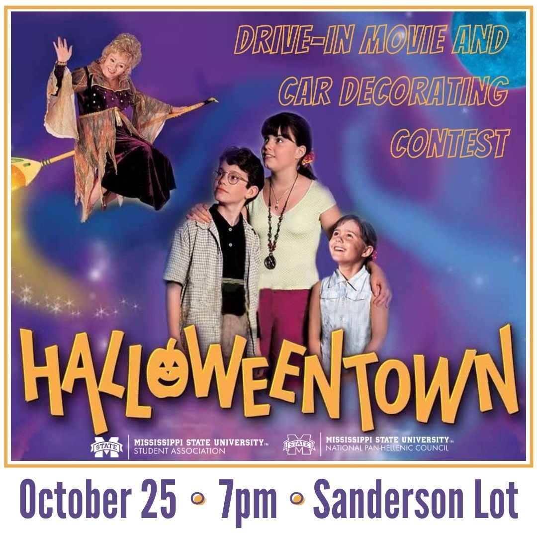 Blue and purple graphic featuring characters from the movie "Halloweentown"
