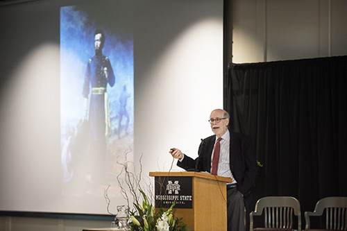 Prominent Abraham Lincoln scholar Harold Holzer delivers the inaugural Frank and Virginia Williams Lecture on Abraham Lincoln and Civil War Studies at Mississippi State University.  (Photo by Beth Wynn)