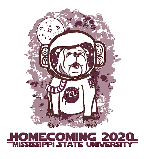 Homecoming logo with maroon bulldog wearing space suit