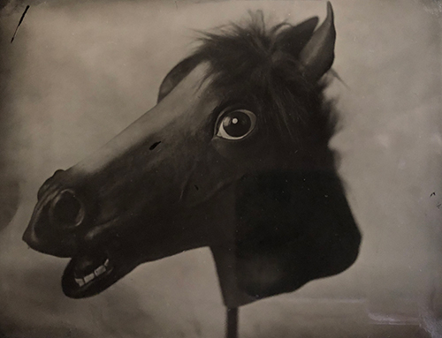 Using a $500 mini grant from the Mississippi Arts Commission, MSU Professor of Photography Marita Gootee attended a two-day workshop to learn about the instant photographic process called Wet Plate. During the workshop, she created this work, “Horse Mask.” (Photo submitted)