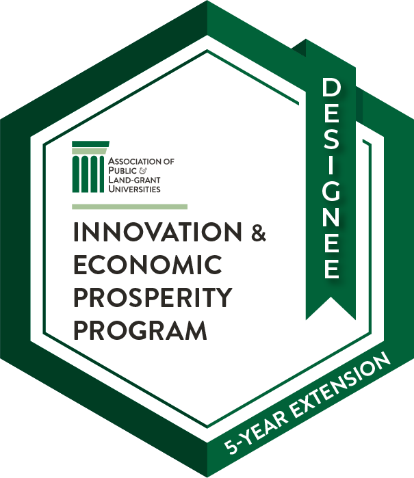 A logo highlighting MSU's extension as an Innovation and Economic Prosperity University by the APLU
