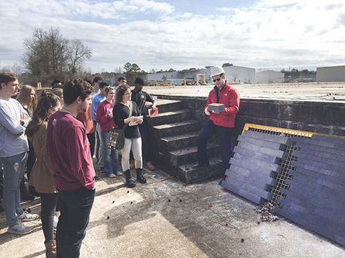 In preparation for the local Unit Design Competition, MSU Assistant Professor of Architecture Jacob A. Gines’s materials class traveled to Saturn Materials LLC in Columbus to see the manufacturing process firsthand and research the parameters and restraints of making a concrete masonry unit. (Photo submitted)