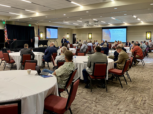 Jim Martin speaks during the Mississippi Cyber Initiative Industry Day Event