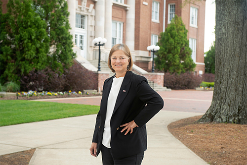 Portrait of Julie Jordan near MSU's Lee Hall