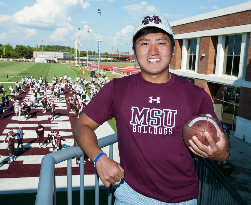 Kentaro Kobayashi has enjoyed observing the MSU Bulldogs during his visit to campus this month. (Photo by Russ Houston)