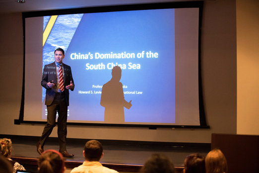 A Mississippi State alumnus who is an authority on international law spoke as part of the university’s observance of International Education Week. James Kraska, the Howard S. Levie Professor in the Stockton Center for the Study of International Law at the U.S. Naval War College in Newport, Rhode Island, gave a lecture Thursday on “China’s Domination of South China Sea,” a topic he also shared as part of the university-sponsored Executive Lecture Forum in Jackson on Wednesday. (Photo by Beth Wynn)