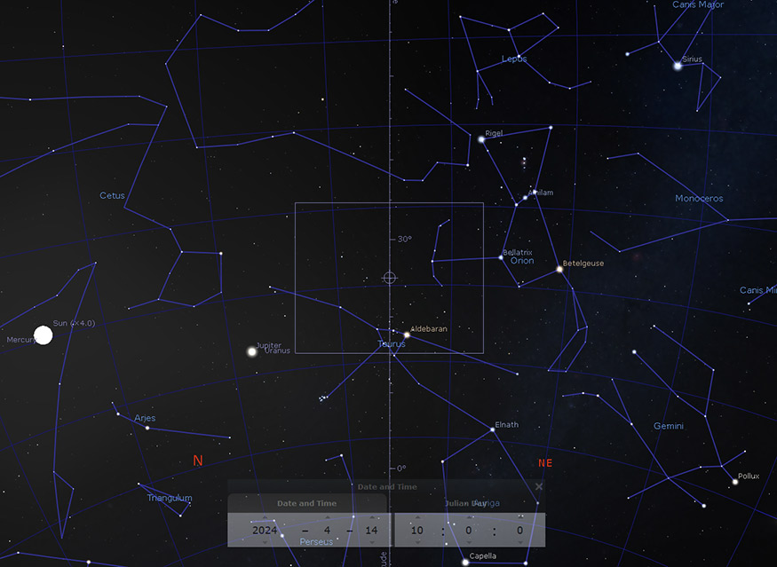 The projected L-CAM1 field of view from Schrodinger Basin on April 14, 2024. 