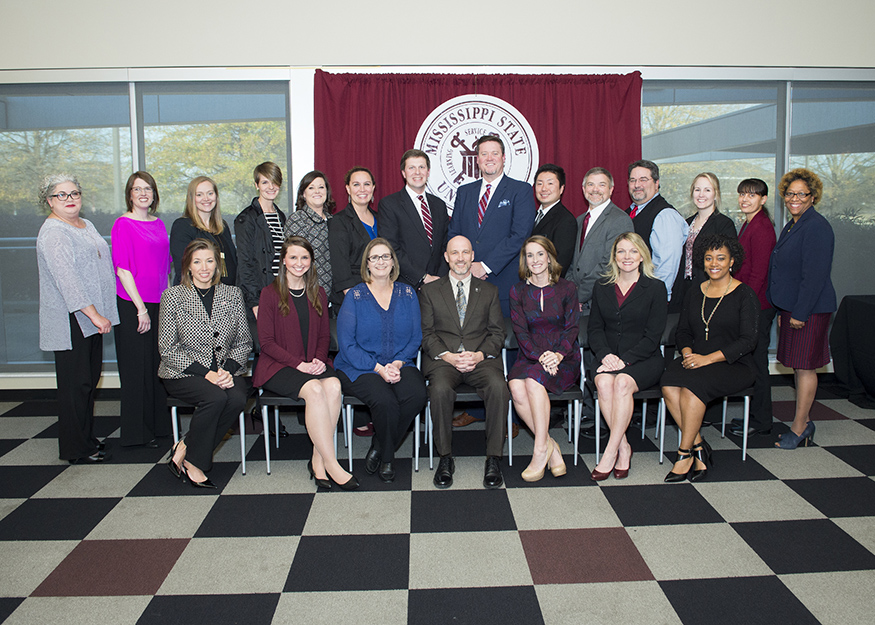 Graduates of the 2017 Leadership Excellence for Accomplished Professionals program at Mississippi State are (seated, l-r) Stephanie Hyche, Loren Reynolds, Susan Heath, Brian Locke, Kelly Kirby, Kelly Atwood and Shameie Haynes; and (standing, l-r) Christina Meriwether, Allison Matthews, Leah Pylate, Laura Dunn, Amy Berryhill, Emily Shaw, Jeremy Clay, Jonathan Adams, Kei Mamiya, Scott Boone, Andrew Fox, Madison Poole, Angela Knight and Stacy Davis. (Photo by Russ Houston)