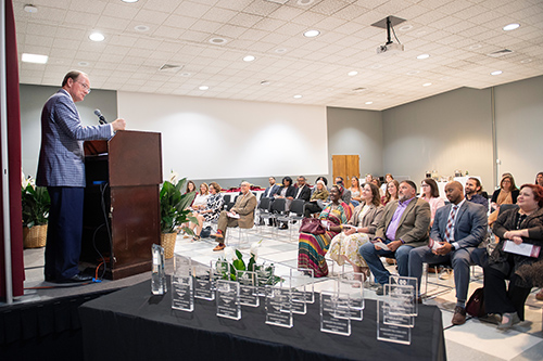 Mark E. Keenum congratulates the latest Leadership Development Program cohort through remarks at a recent graduation ceremony