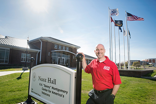 Brian S. Locke, pictured in front of Mississippi State’s G.V. “Sonny” Montgomery Center for America’s Veterans at Nusz Hall. (Photo by Megan Bean)
