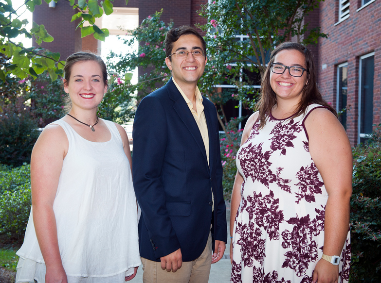 MSU’s 2016 Lora J. DeFore Memorial Endowed Internship Scholars include (l-r) Ashley Madison, Sean McCarthy and Anna Grider. Not pictured are Mary Frances Broadhead and Nolan Hicks. (Photo by Russ Houston)