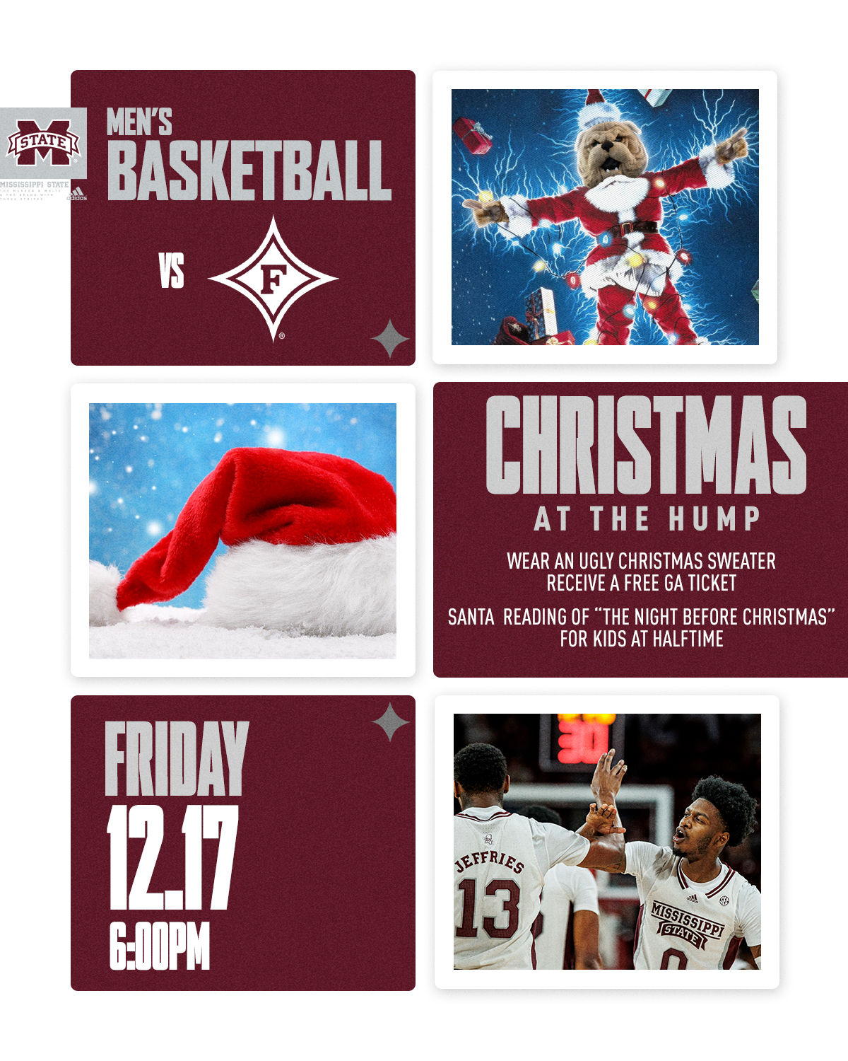 Christmas at the Hump graphic with image of Bully in a Santa suit wrapped in Christmas lights
