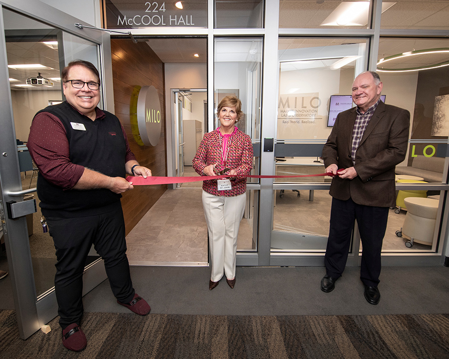 Ribbon cutting for a new lab in McCool Hall