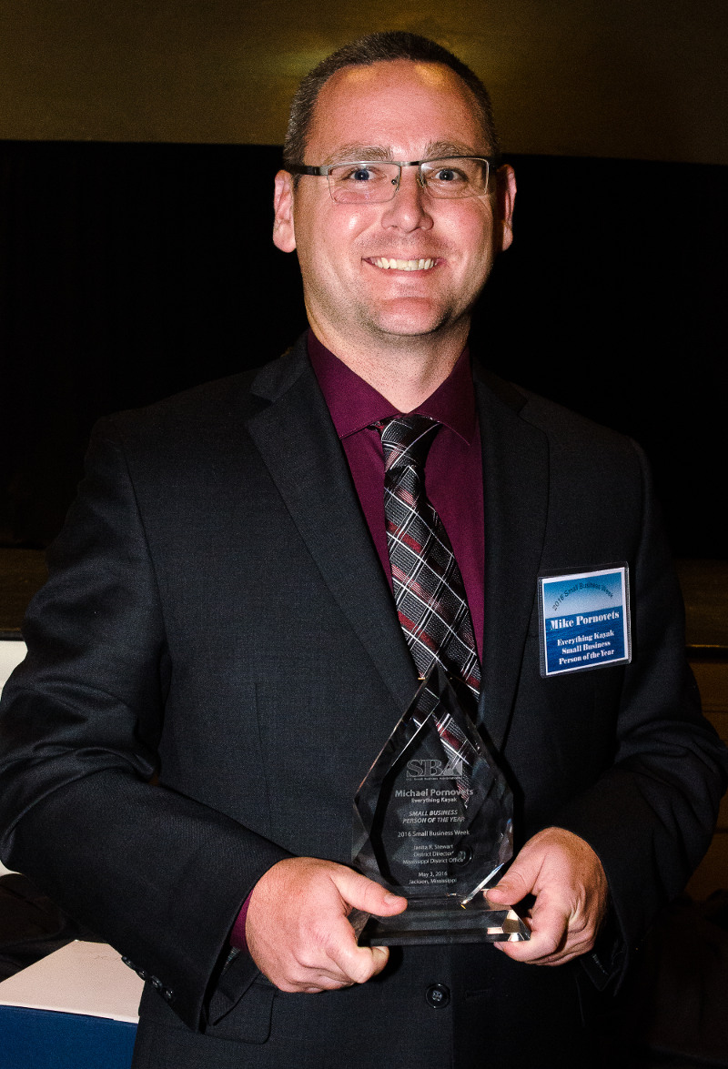 The Small Business Administration recently honored Mike Pornovets, owner of Everything Kayak in Gulfport and a part-time counselor for Mississippi State’s Veterans Business Outreach Center, as Mississippi’s 2016 Small Business Person of the Year. In his role with MSU’s VBOC, he advises military veteran entrepreneurs on how to build thriving startups.