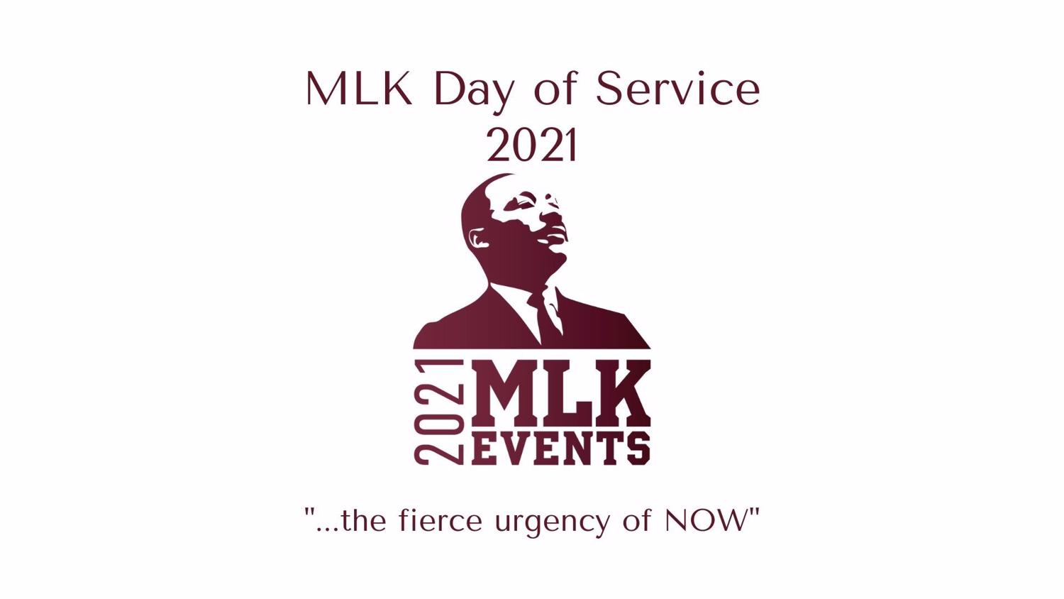 Maroon and white graphic of Martin Luther King Jr.