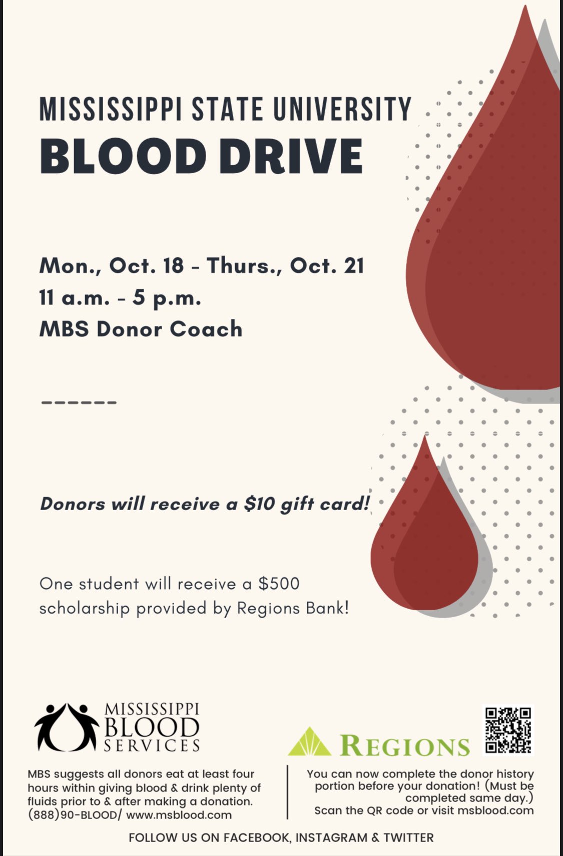 MSU Blood Drive graphic with blood drops