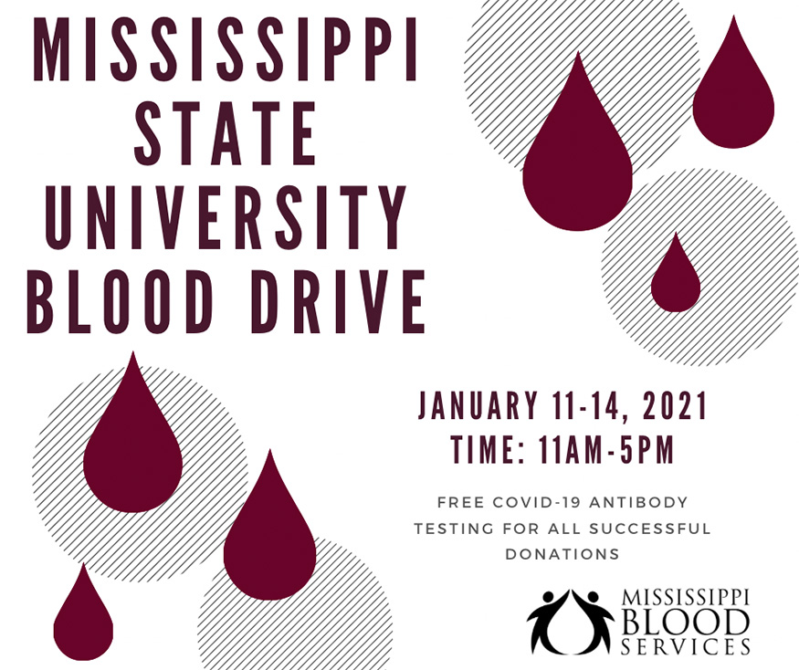 A flyer with details of the Mississippi Blood Services blood drive at MSU Jan. 11-14 