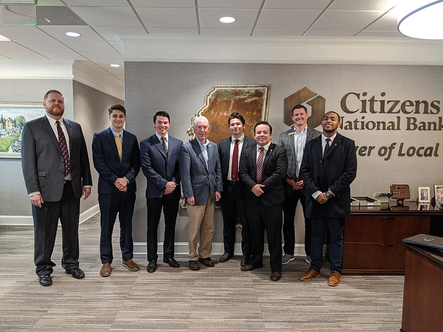 MSU team members pictured with their faculty advisor and Citizens National Bank partners in the spring