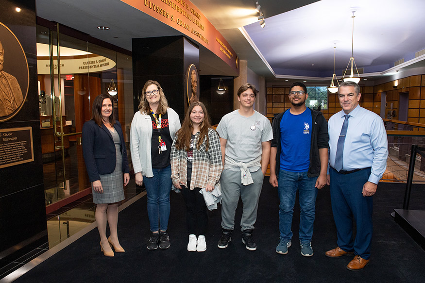 Pictured left to right: MSU Professor and Dean of Libraries Lis Pankl; Shannon High School Librarian Jennifer King; SHS students Becca Ausbon, Daniel Carnathan and Canton Forster; and Associate Vice President for Academic Affairs Jim Dunne. 