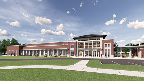 An architectural illustration shows the new Music Building, to be completed at Mississippi State in the fall of 2021. 