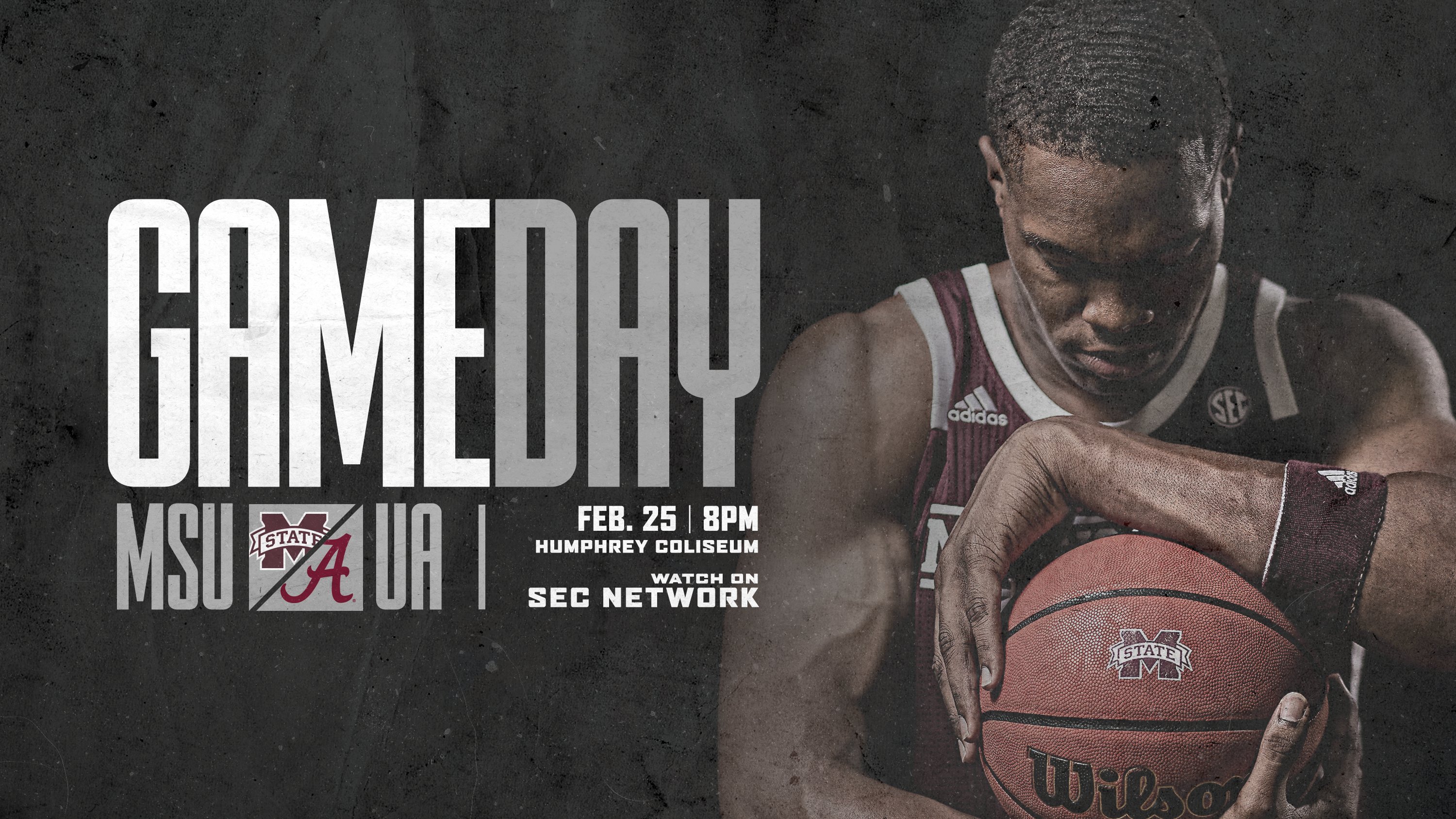 Promotional graphic for MSU men's basketball vs. Alabama