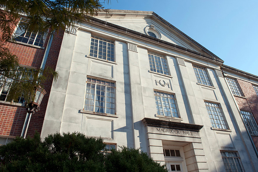 An exterior shot of Magruder Hall