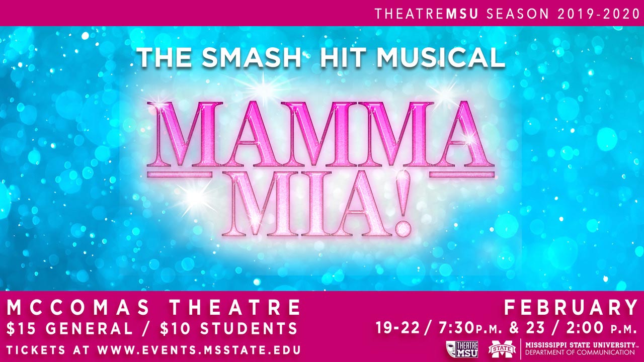 Promotional graphic for Theatre MSU's production of "Mamma Mia!"