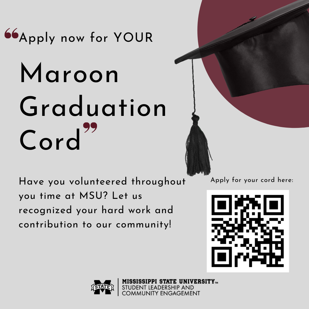 Maroon and gray graphic with image of a black graduation cap