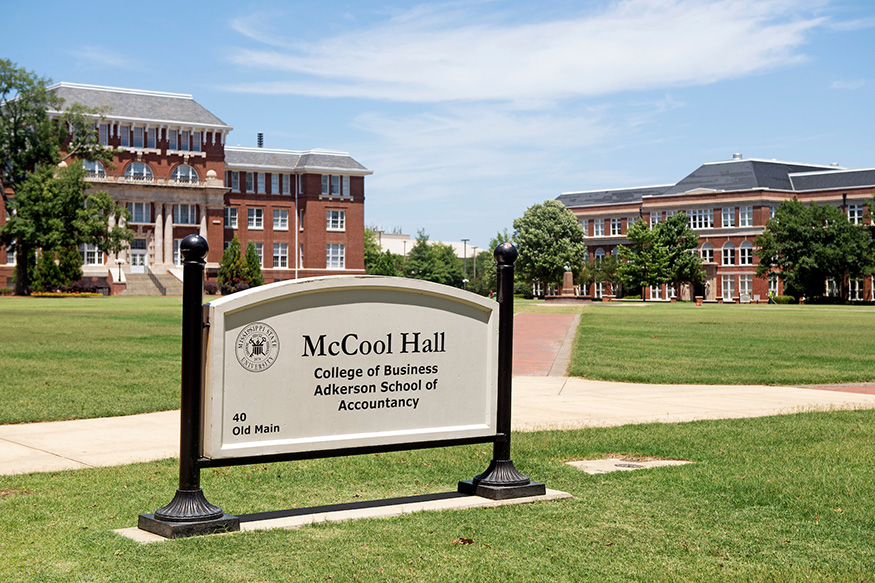 Signage for McCool Hall on the MSU Drill Field
